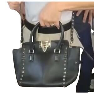 Valentino Garavani Rockstud Small Double Handle Leather Tote in black